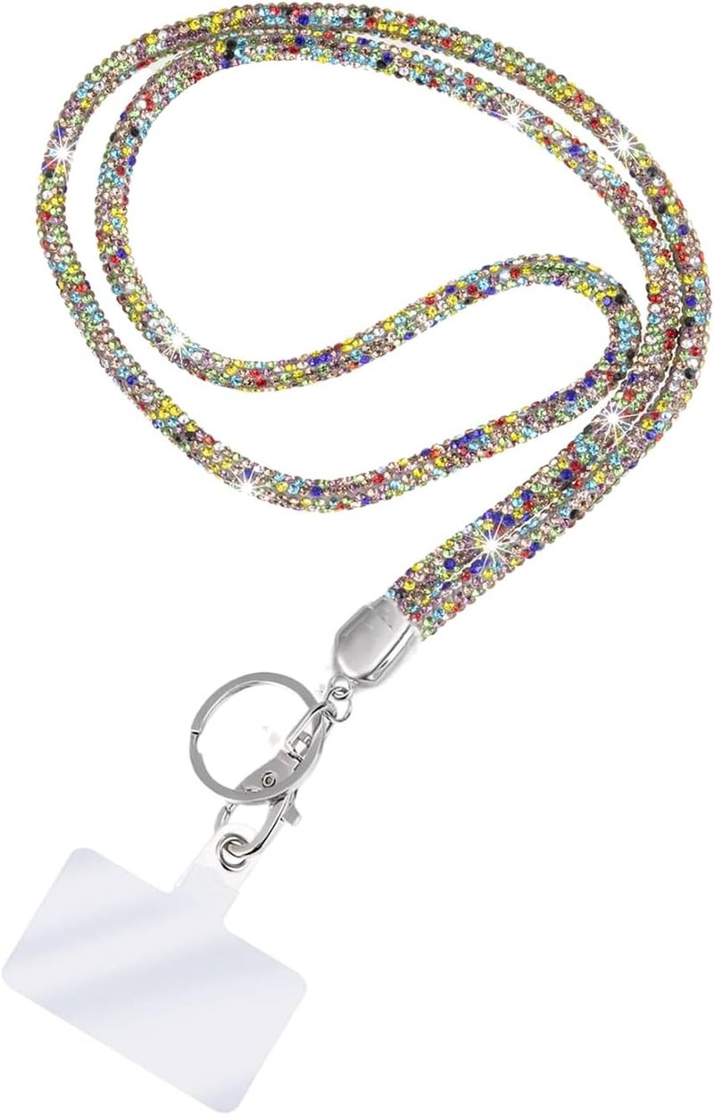 Global_Shopper Fashion 34.8'' Sparkle All Round Crystal Neck Lanyard,Bling Work Name Card Holder For Women(AB White,1PC) - Image 1